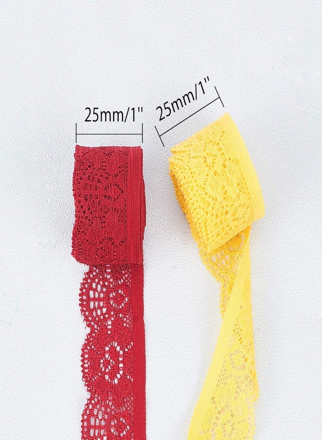 BENECREAT 42 Yards 1" Wide Lace Elastic Trim Assorted Color Lace Ribbon Flower Edge Trimming for Sewing Craft Wedding Party Decor Clothes, 2 Yards/Roll - Image 2